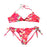 Crofta Women Girls Ladies Elastic Adjustable Halter Straps Floral Bikini Swimsuit Swimwear M Red