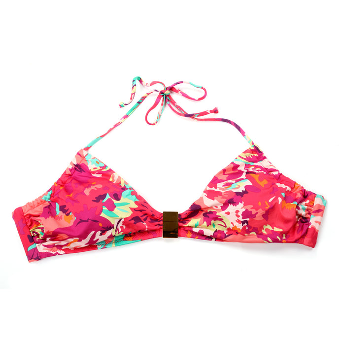 Crofta Women Girls Ladies Elastic Adjustable Halter Straps Floral Bikini Swimsuit Swimwear M Red