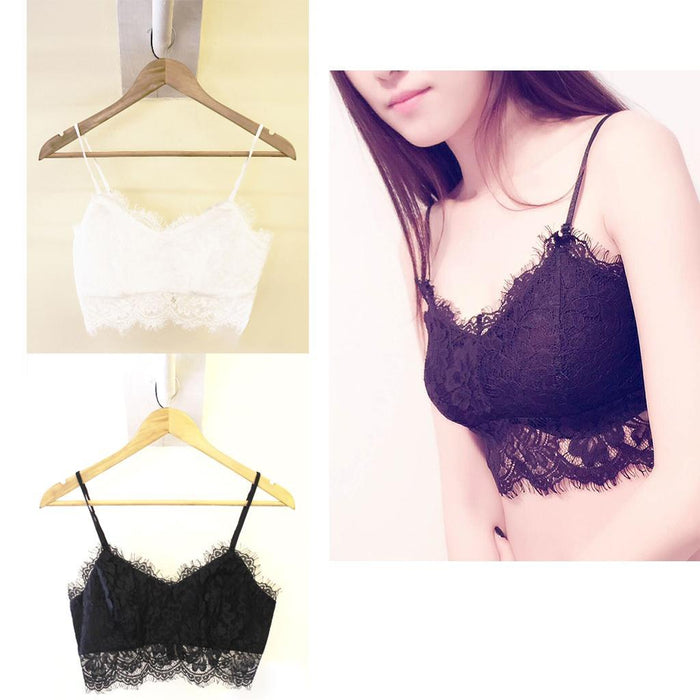 White Lace Embroidered Eyelash Hollow Wrapped Chest Short Shoulder Strap Bra