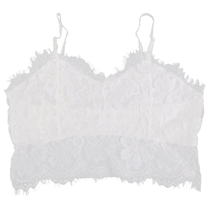 White Lace Embroidered Eyelash Hollow Wrapped Chest Short Shoulder Strap Bra