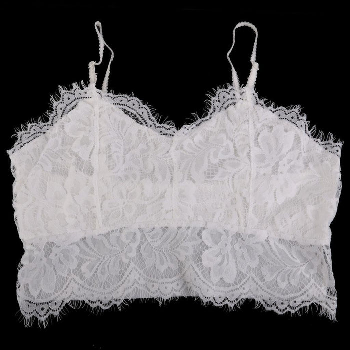 White Lace Embroidered Eyelash Hollow Wrapped Chest Short Shoulder Strap Bra