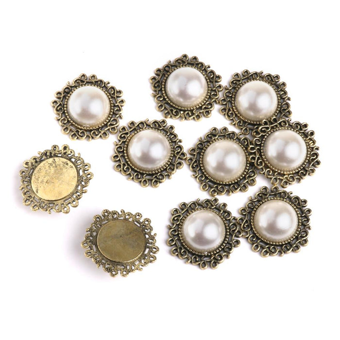 Crofta 40Pieces Assorted Pearl Crystal Flatback Buttons Embellishments for Crafts