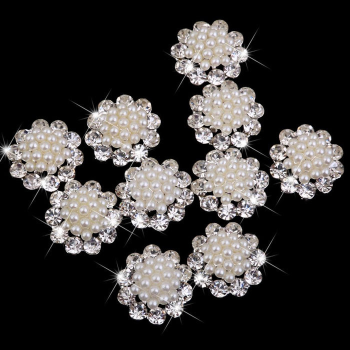 Crofta 20 Pieces Crystal Diamante Pearl Brooch Button DIY Wedding Bouquet Decor