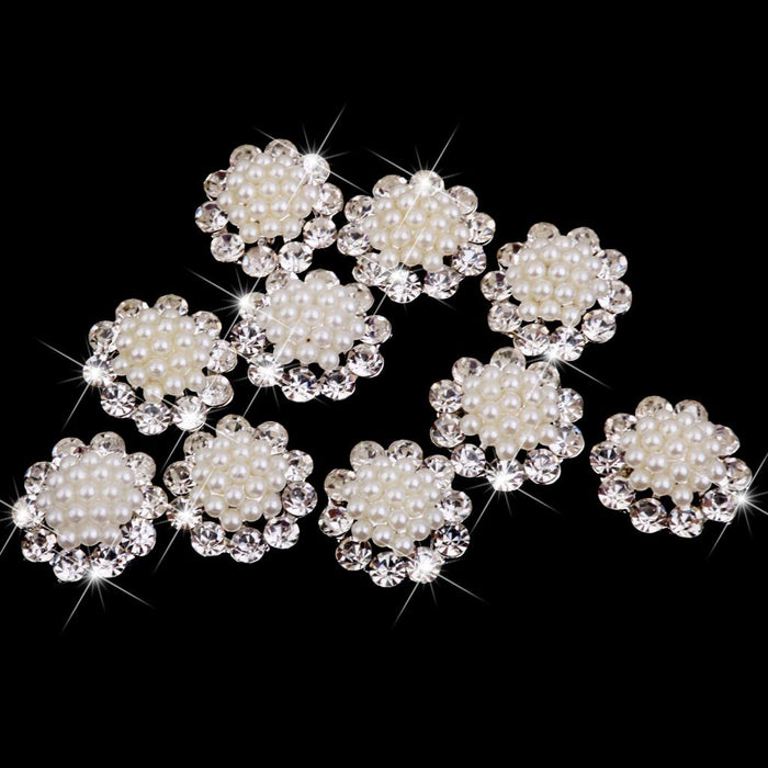 Crofta 20 Pieces Crystal Diamante Pearl Brooch Button DIY Wedding Bouquet Decor