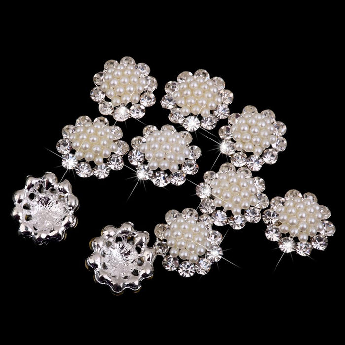 Crofta 40Pieces Assorted Pearl Crystal Flatback Buttons Embellishments for Crafts