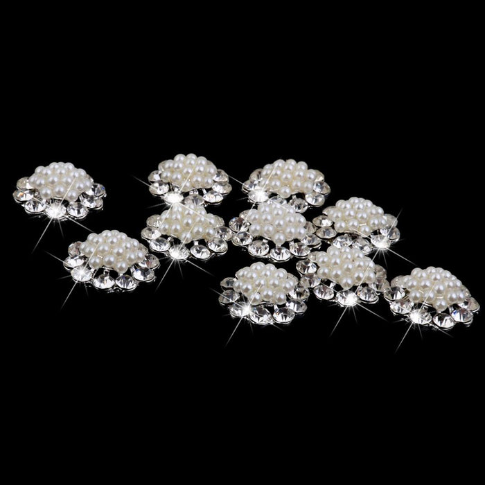 Crofta 20 Pieces Crystal Diamante Pearl Brooch Button DIY Wedding Bouquet Decor