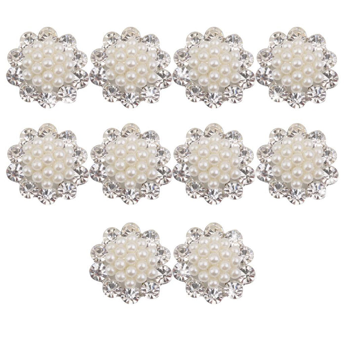 Crofta 20 Pieces Crystal Diamante Pearl Brooch Button DIY Wedding Bouquet Decor