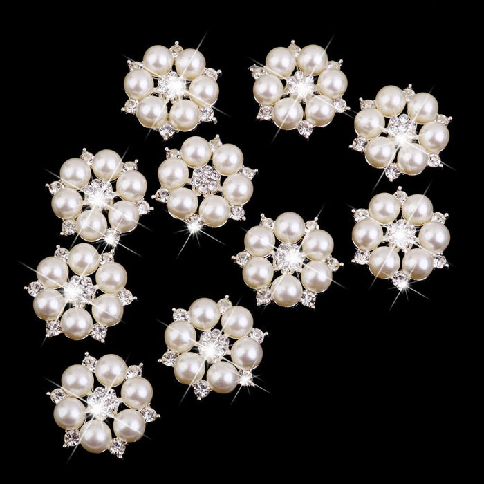 Crofta 50 Pieces Crystal Faux Pearl Flower Button Decoration DIY 28mm