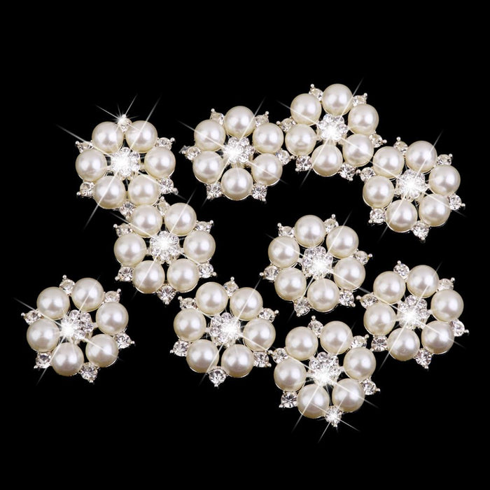 Crofta 50 Pieces Crystal Faux Pearl Flower Button Decoration DIY 28mm