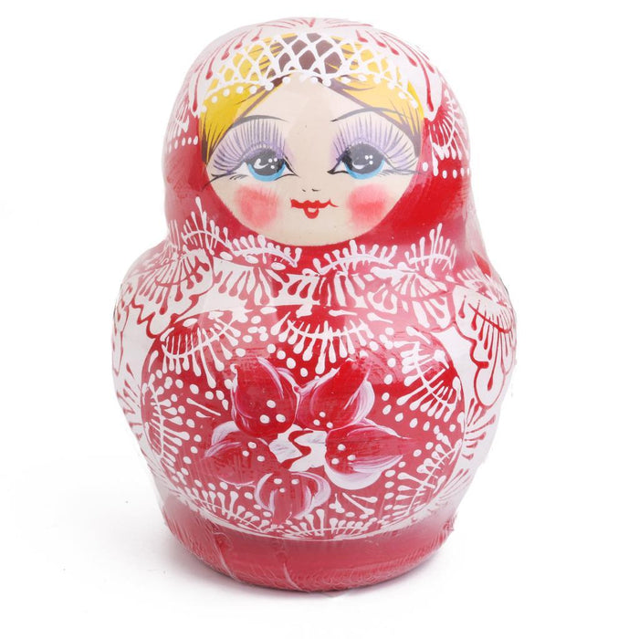 Crofta 10PCS Multi-Color Painted Wooden Girl Russian Nesting Dolls