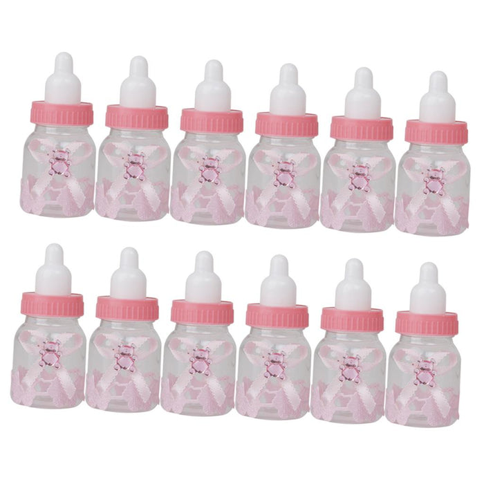 Crofta 12pcs Small Plastic Bottles for Baby Shower Party Favours Kids Gift Bag Fillers Candy Filling Bottles Pink