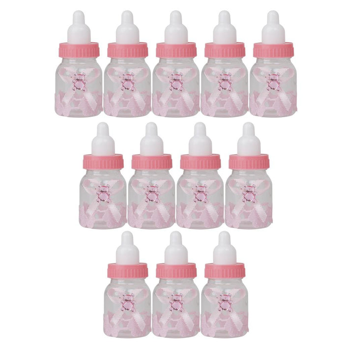 Crofta 12pcs Small Plastic Bottles for Baby Shower Party Favours Kids Gift Bag Fillers Candy Filling Bottles Pink