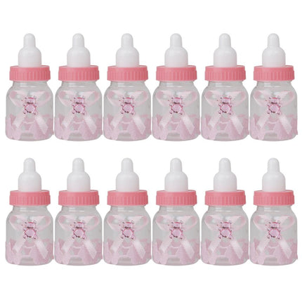 Crofta 12pcs Small Plastic Bottles for Baby Shower Party Favours Kids Gift Bag Fillers Candy Filling Bottles Pink