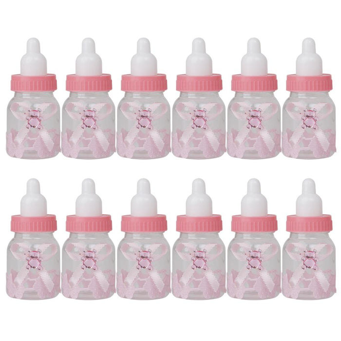 Crofta 12pcs Small Plastic Bottles for Baby Shower Party Favours Kids Gift Bag Fillers Candy Filling Bottles Pink