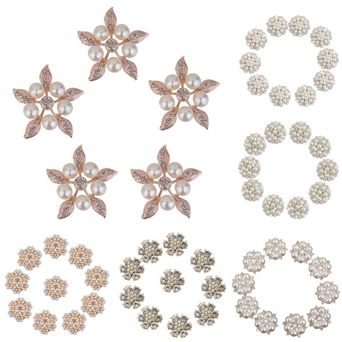 10pcs Crystal Rhinestone Pearl Flower Embellishments Button 30mm