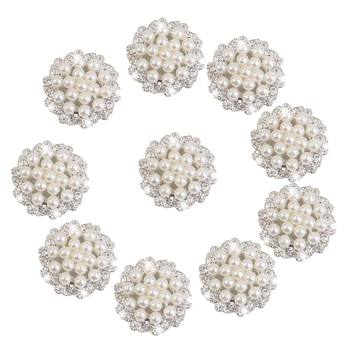 10pcs Crystal Rhinestone Pearl Flower Embellishments Button 30mm