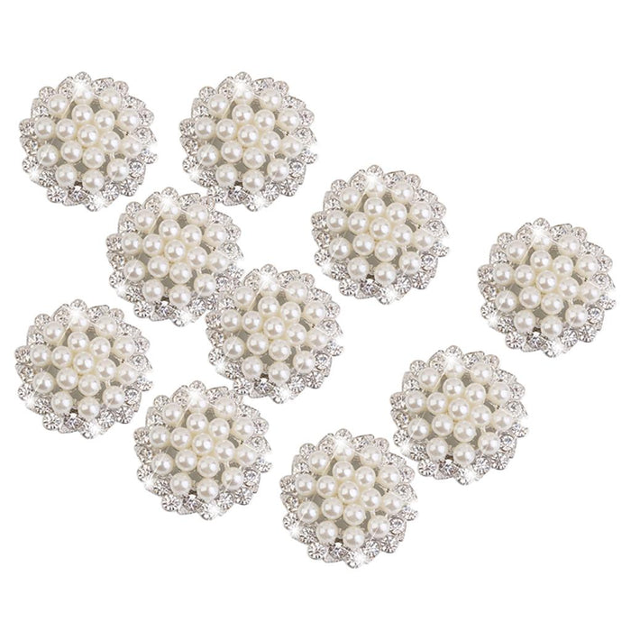 10pcs Crystal Rhinestone Pearl Flower Embellishments Button 30mm