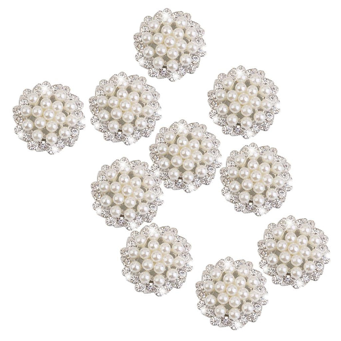 10pcs Crystal Rhinestone Pearl Flower Embellishments Button 30mm