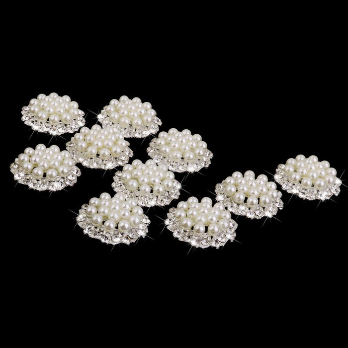 10pcs Crystal Rhinestone Pearl Flower Embellishments Button 30mm