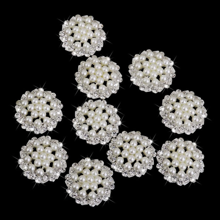 10pcs Crystal Rhinestone Pearl Flower Embellishments Button 30mm