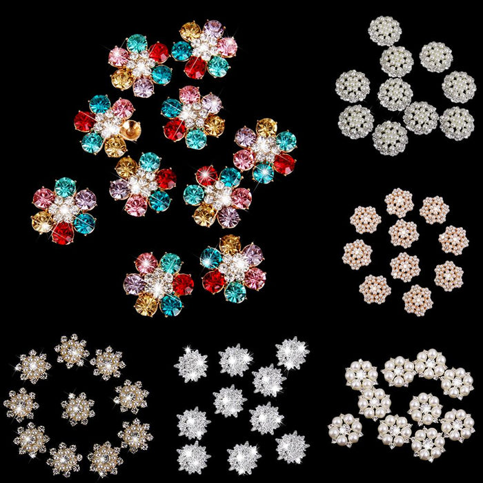 10pcs Crystal Rhinestone Pearl Flower Embellishments Button 30mm