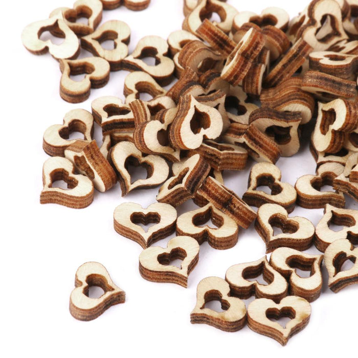 3mm Wooden Blank Hollow Heart Embellishments DIY Crafts 10mm 100pcs