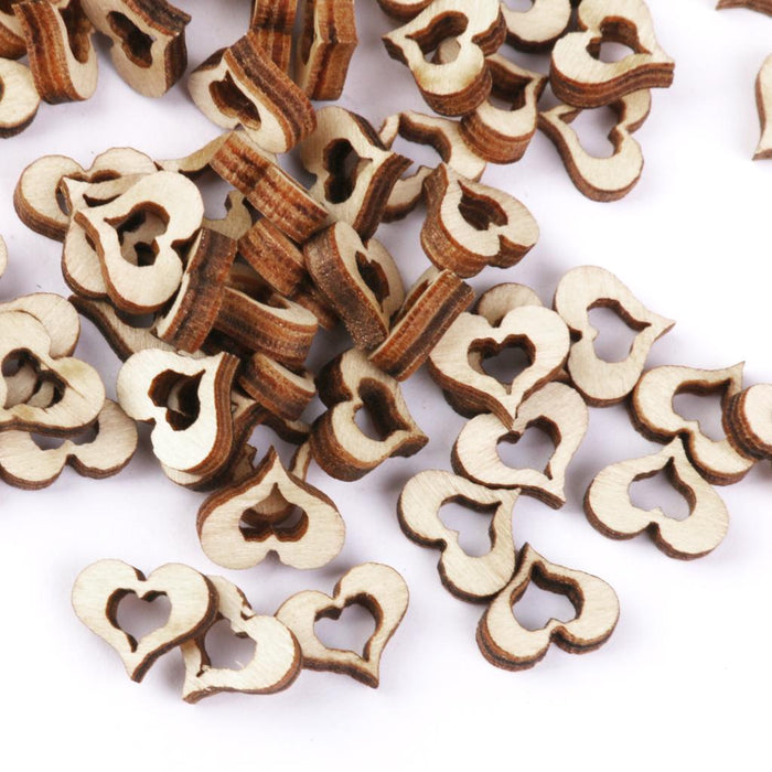 Crofta 200x 3 mm Thick Wooden Blank Hollow Heart Shapes Embellishments DIY Crafts