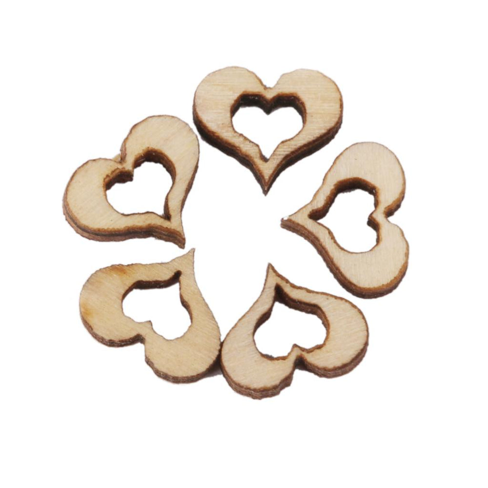 Crofta 200x 3 mm Thick Wooden Blank Hollow Heart Shapes Embellishments DIY Crafts