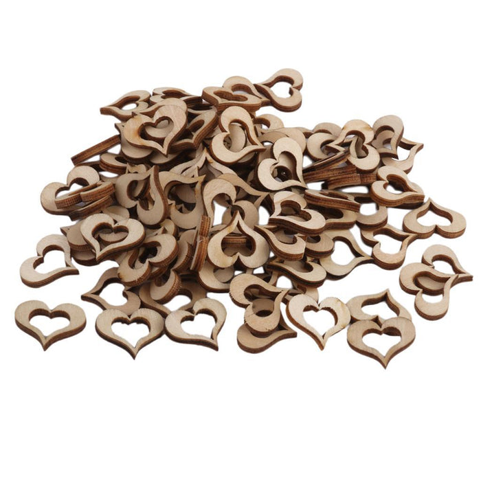 3mm Wooden Blank Hollow Heart Embellishments DIY Crafts 20mm 100pcs