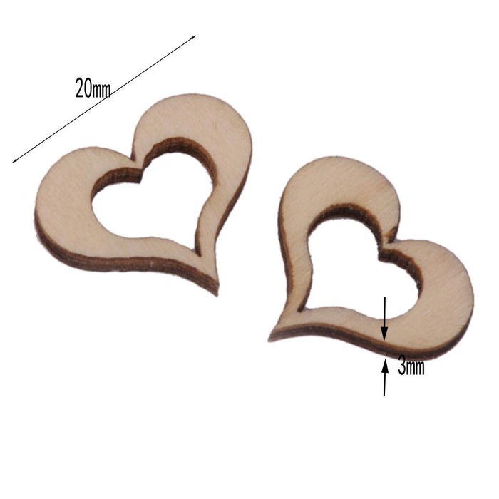 3mm Wooden Blank Hollow Heart Embellishments DIY Crafts 20mm 100pcs