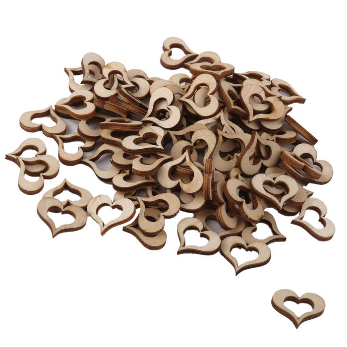 3mm Wooden Blank Hollow Heart Embellishments DIY Crafts 20mm 100pcs