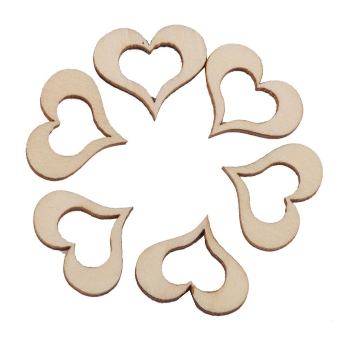 3mm Wooden Blank Hollow Heart Embellishments DIY Crafts 20mm 100pcs