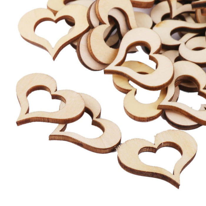 3mm Wooden Blank Hollow Heart Embellishments DIY Crafts 20mm 100pcs