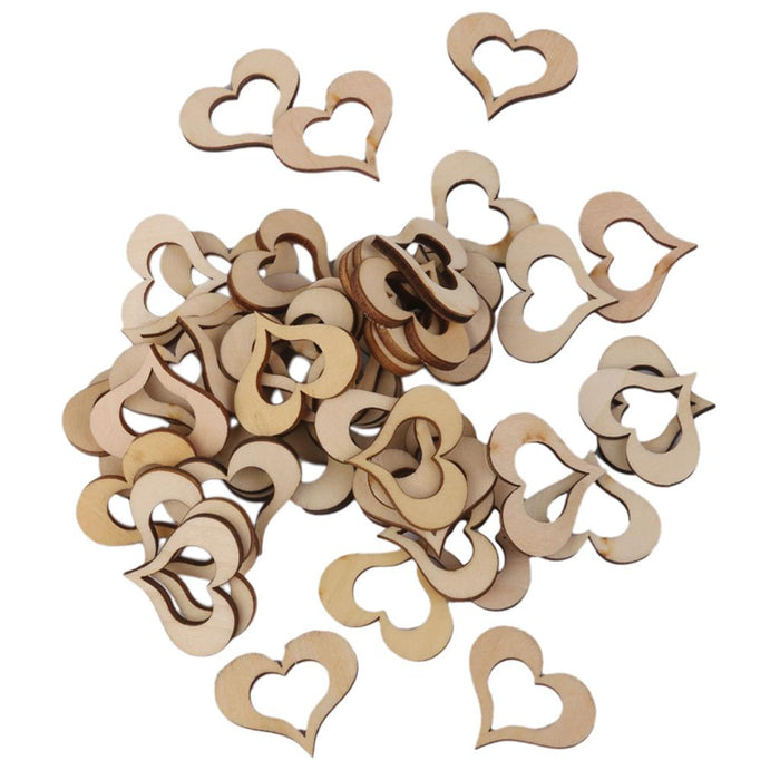 3mm Wooden Blank Hollow Heart Embellishments DIY Crafts 30mm 50pcs