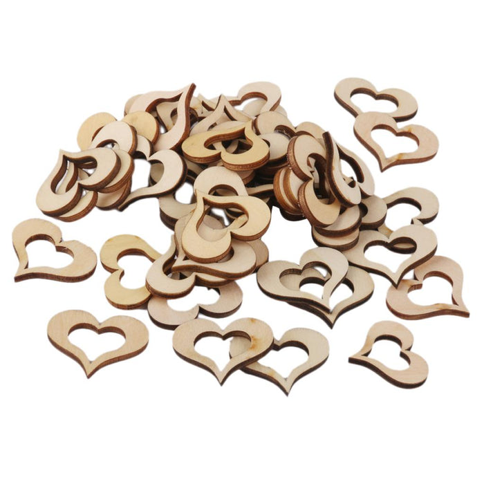 3mm Wooden Blank Hollow Heart Embellishments DIY Crafts 30mm 50pcs