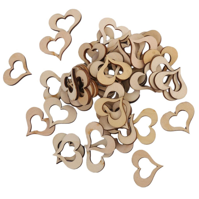 3mm Wooden Blank Hollow Heart Embellishments DIY Crafts 30mm 50pcs