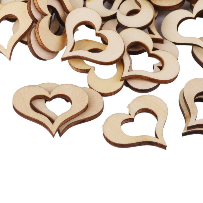 3mm Wooden Blank Hollow Heart Embellishments DIY Crafts 30mm 50pcs