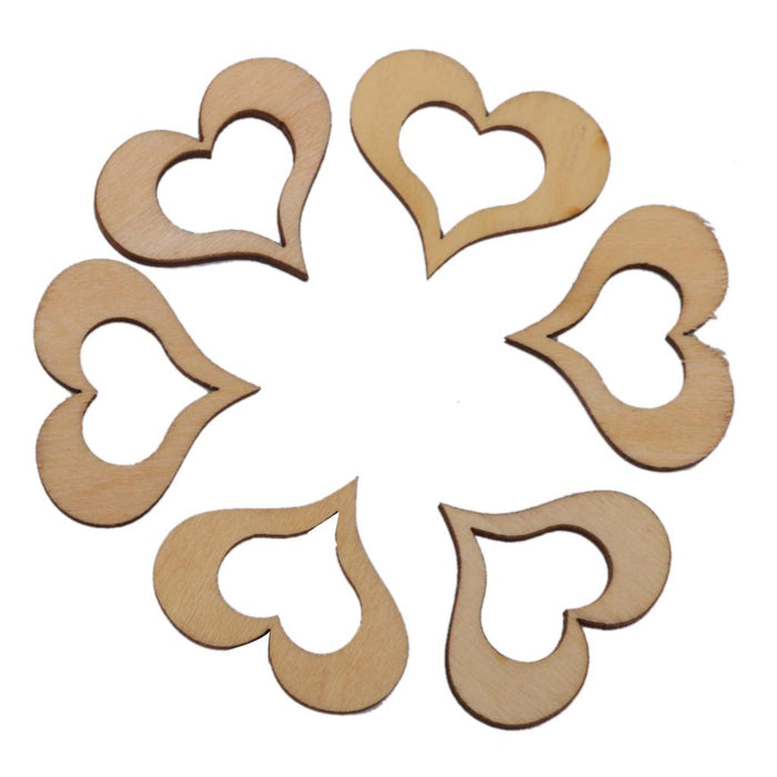 3mm Wooden Blank Hollow Heart Embellishments DIY Crafts 30mm 50pcs