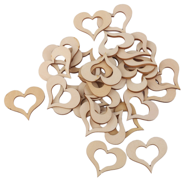 3mm Wooden Blank Hollow Heart Embellishments DIY Crafts 40mm 30pcs