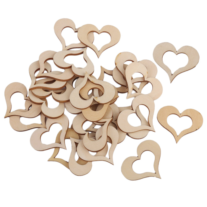 3mm Wooden Blank Hollow Heart Embellishments DIY Crafts 40mm 30pcs