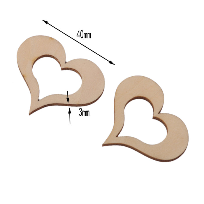 3mm Wooden Blank Hollow Heart Embellishments DIY Crafts 40mm 30pcs