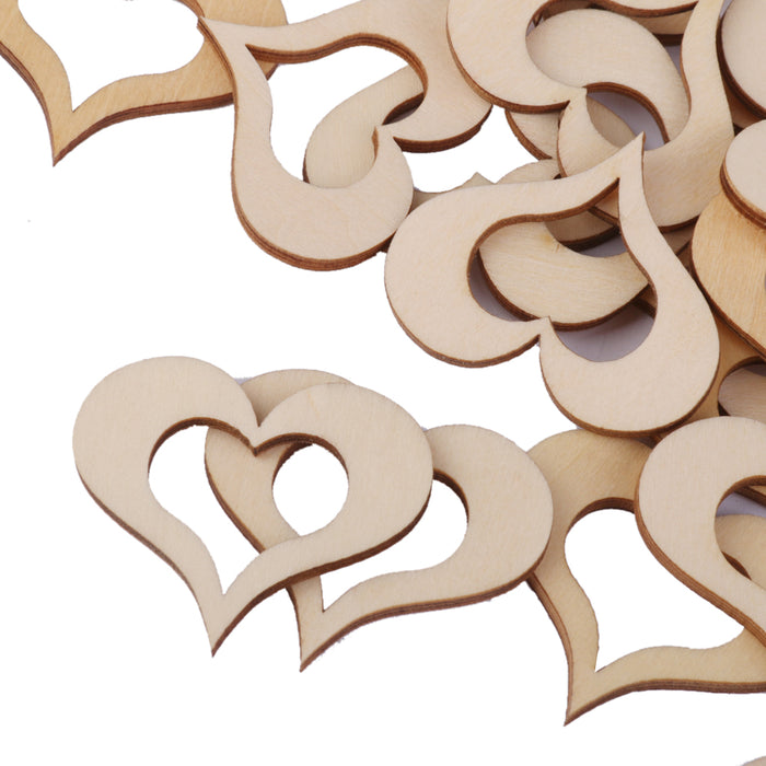 3mm Wooden Blank Hollow Heart Embellishments DIY Crafts 40mm 30pcs