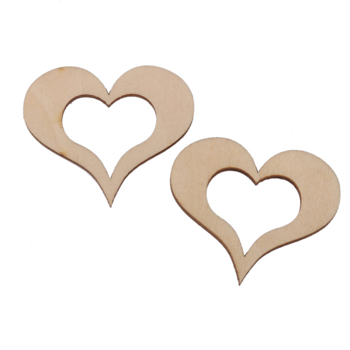 3mm Wooden Blank Hollow Heart Embellishments DIY Crafts 40mm 30pcs