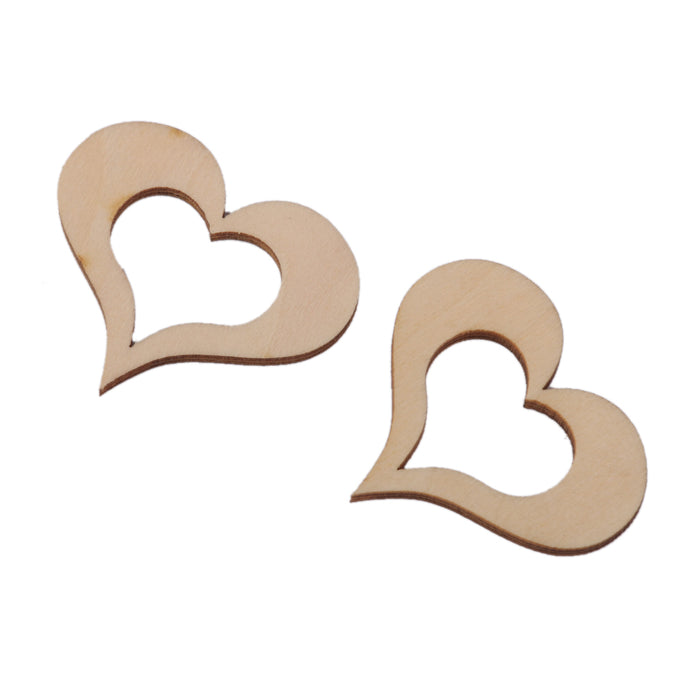 3mm Wooden Blank Hollow Heart Embellishments DIY Crafts 40mm 30pcs