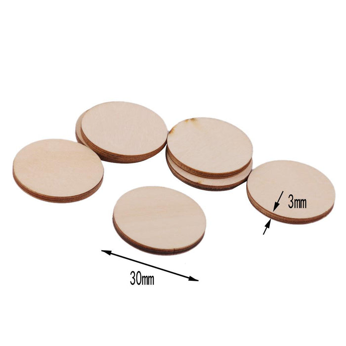 3mm thick Round Wooden Embellishments for DIY Crafts 50pcs 30mm