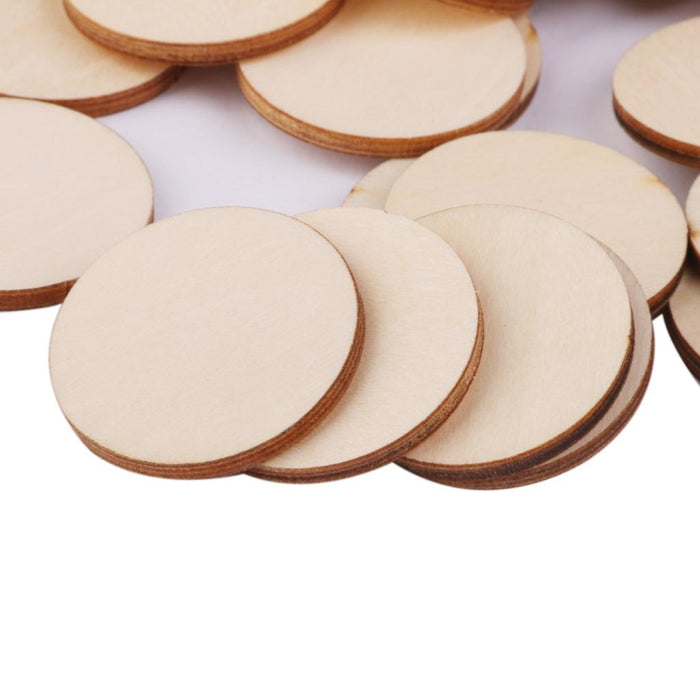 Crofta Pack of 100 Unfinished Wooden Shape Circle Round Embellishments for DIY Crafts Scrapbooking 30mm