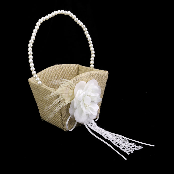 wedding burlap hessian lace vintage country flower girl basket