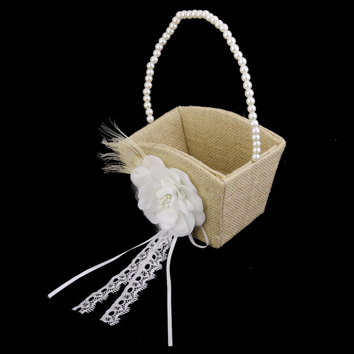 wedding burlap hessian lace vintage country flower girl basket