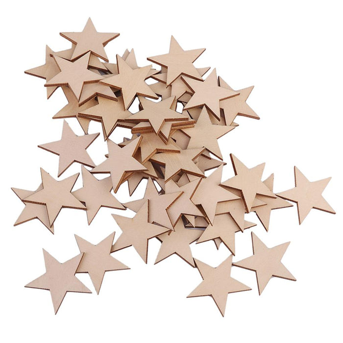 3mm Thick Star Shape Wooden Embellishments for DIY Crafts 50pcs 40mm