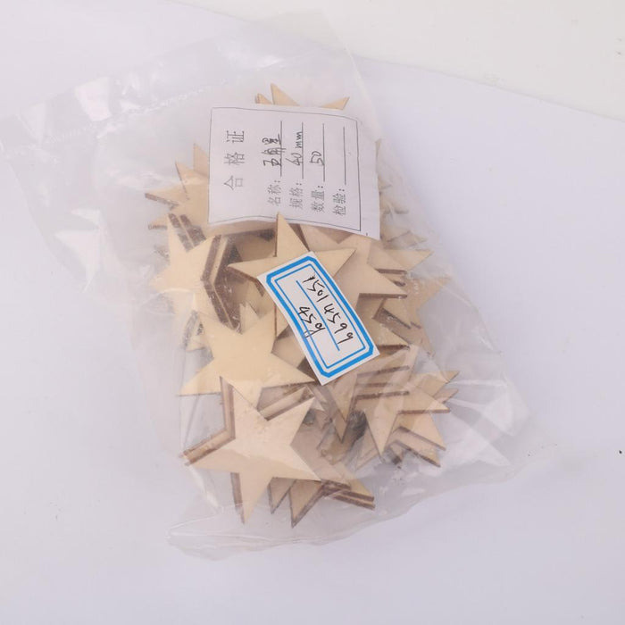 3mm Thick Star Shape Wooden Embellishments for DIY Crafts 50pcs 40mm